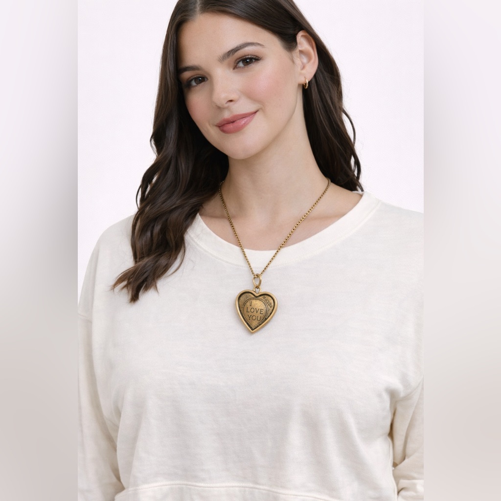 Brass Tone “I Love You” Heart Necklace 18” Box Link